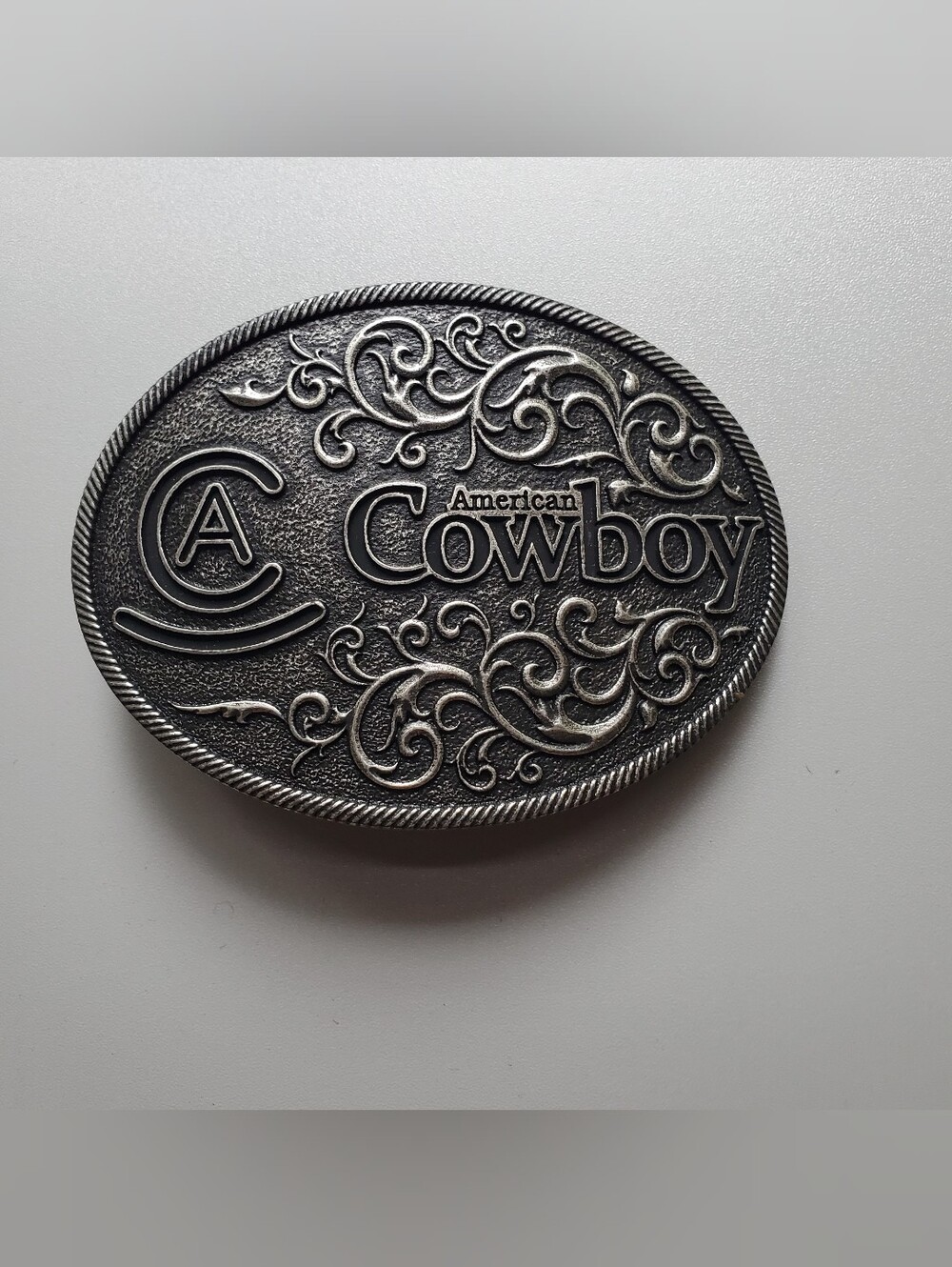 Montana Silversmiths American Cowboy Silver-Tone Oval Belt Buckle Scrollwork
